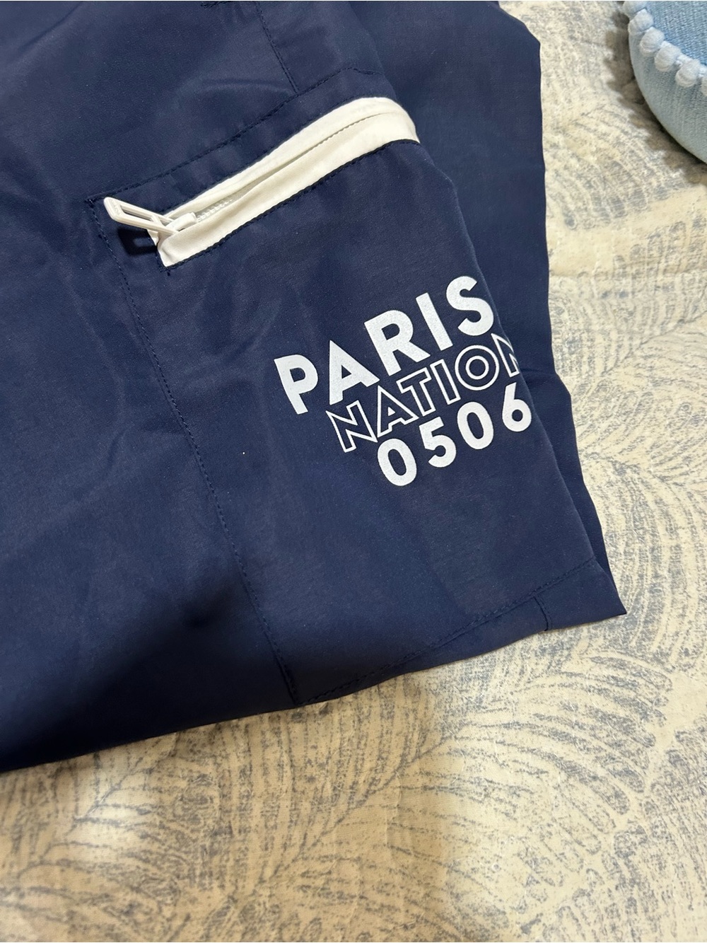 Navy Kids Athletic Shorts with Paris Print and Zip Pocket - Picture 2 of 5